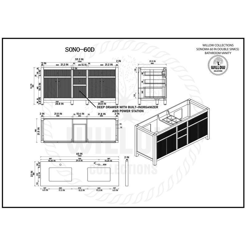 Willow Collections 60'' Double Bathroom Vanity with Quartz Top Wayfair